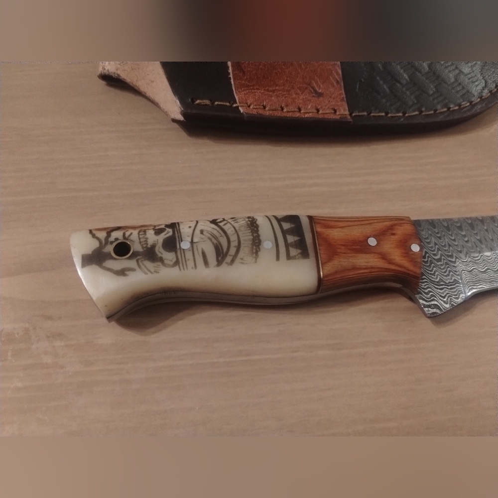 New Men's Damascus Steel Blade Hunting Knife With Sheath - Picture 2 of 10